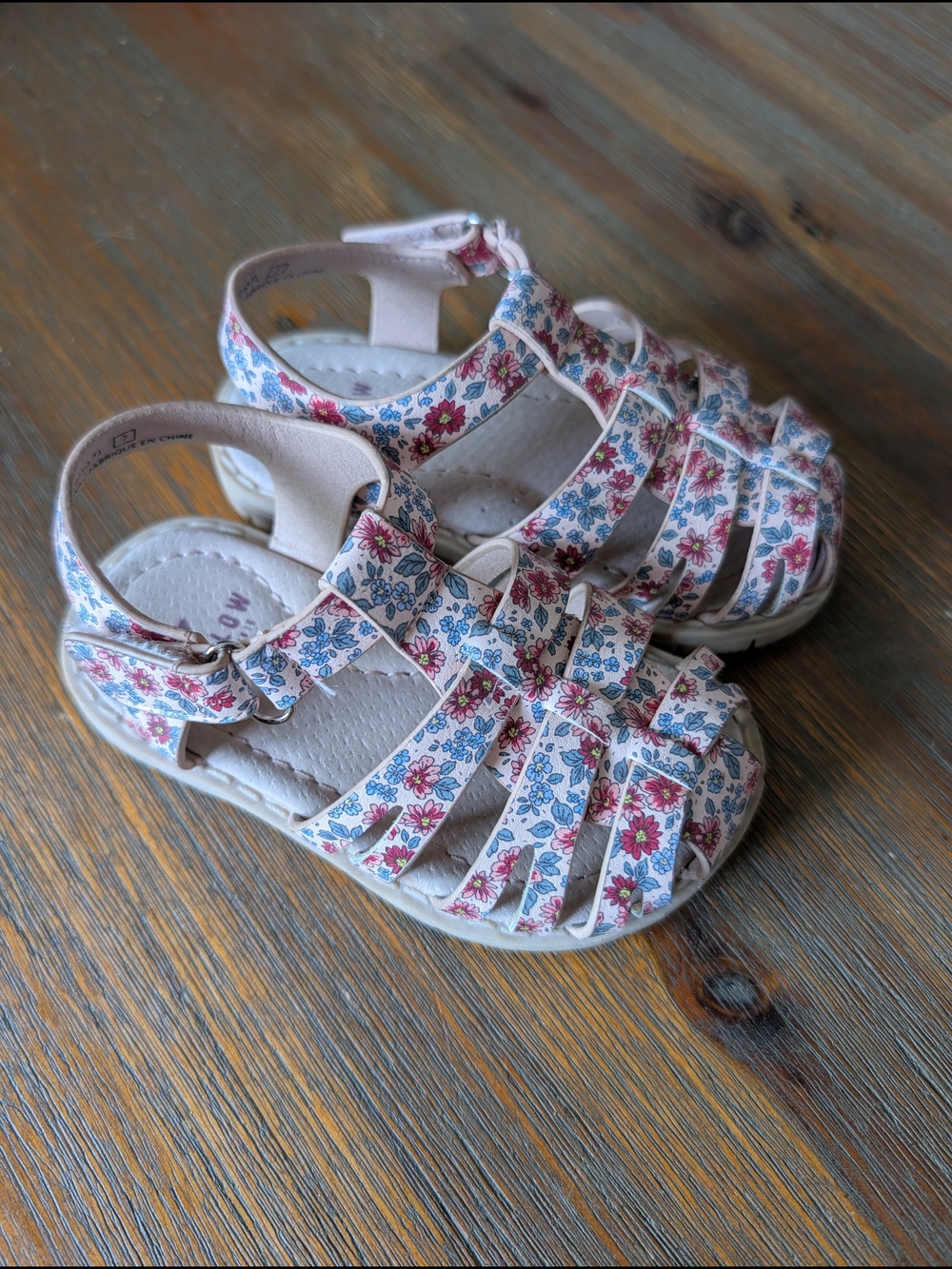 Kids Floral Strappy Sandals with Pink & Blue Accents